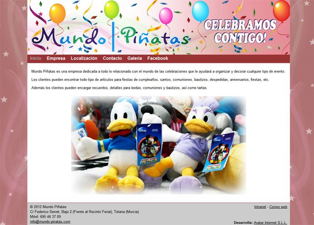 Aspecto de la página principal de mundo-pinatas.com