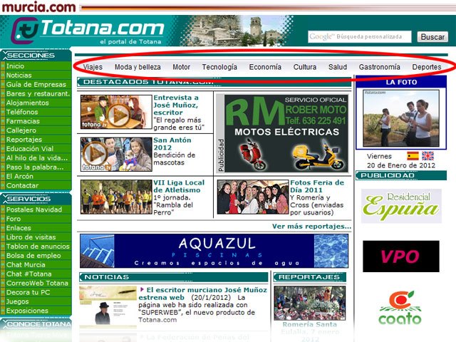 Los nuevos blogs temáticos se encuentran en la parte superior de la página principal de Totana.com