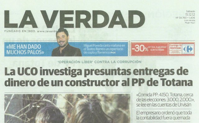 Portada de La Verdad 15/12/2012