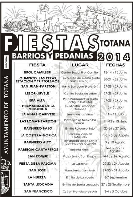 Un total de 18 festejos componen la programación de las fiestas en barrios y pedanías 2014