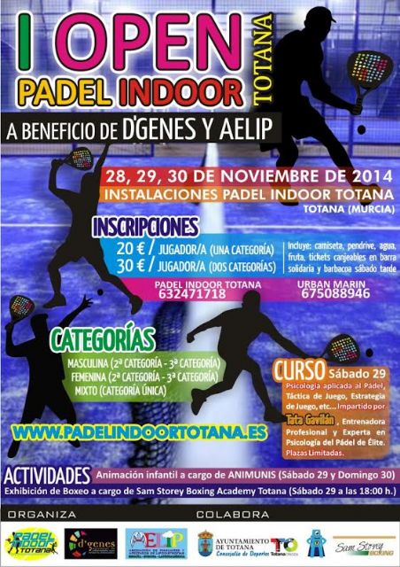 El I Open Padel Indoor será a beneficio de D´Genes y AELIP