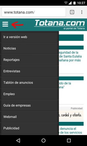 Accede al menú en tu dispositivo móvil pulsando el botón ubicado en la parte superior izquierda