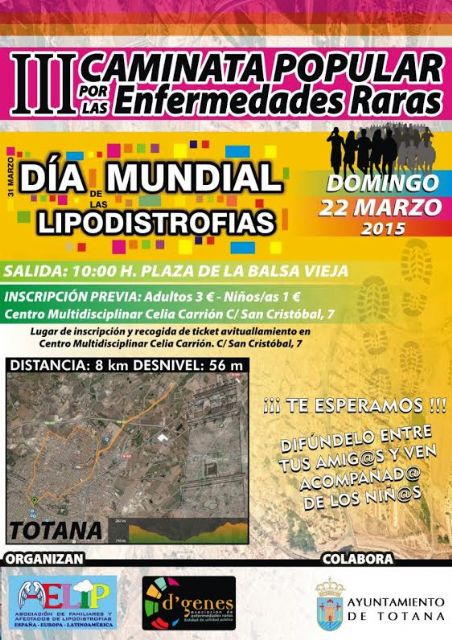 Mañana se celebrará la III caminata popular por las Enfermedades Raras en Totana