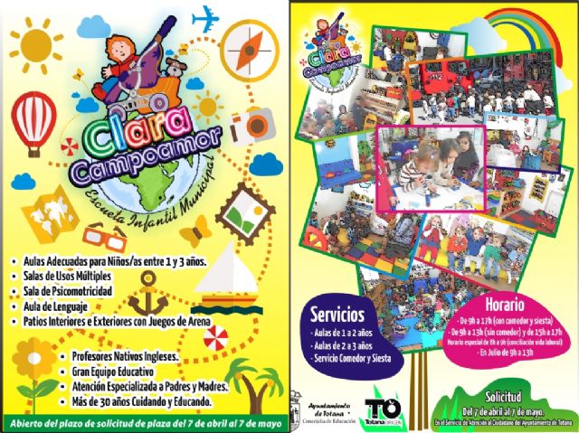 La Concejalía de Educación abre, hasta el próximo 7 de mayo, el plazo de admisión para la Escuela Infantil Municipal 'Clara Campoamor'