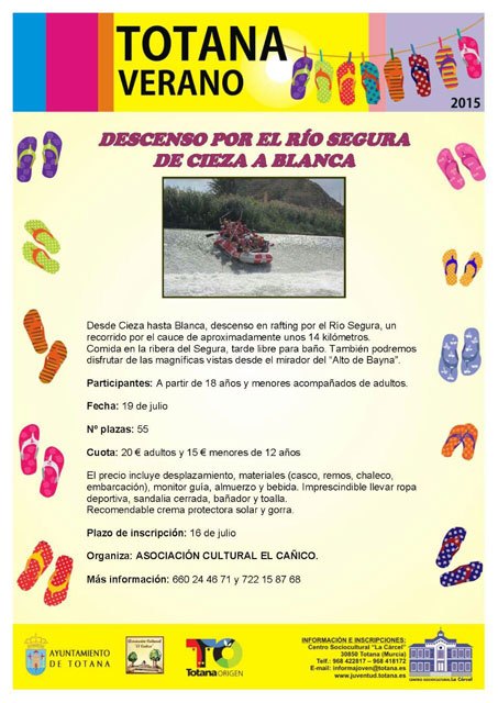 La Asociación Cultural 'El Cañico' organiza la actividad de Descenso por el Río Segura de Cieza a Blanca