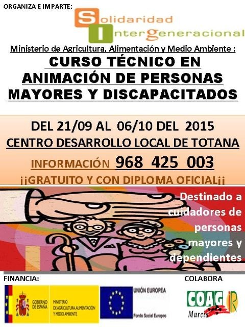 Continúa abierto el plazo de inscripción para el curso de “Técnico en Animación de Personas Mayores y Discapacitados”
