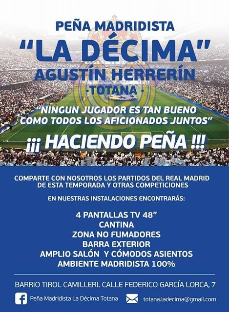 Disfruta de los partidos del Real Madrid en la Peña Madridista 'La Décima' Agustín Herrerín