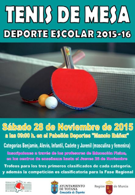 La Concejalía de Deportes organiza el próximo sábado la Fase Local de Tenis de Mesa de Deporte Escolar