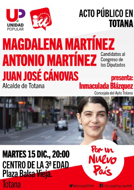 Acto de Unidad-Popular-IU en el Salón del Centro de la Tercera Edad este martes 15 a las 8 de la noche