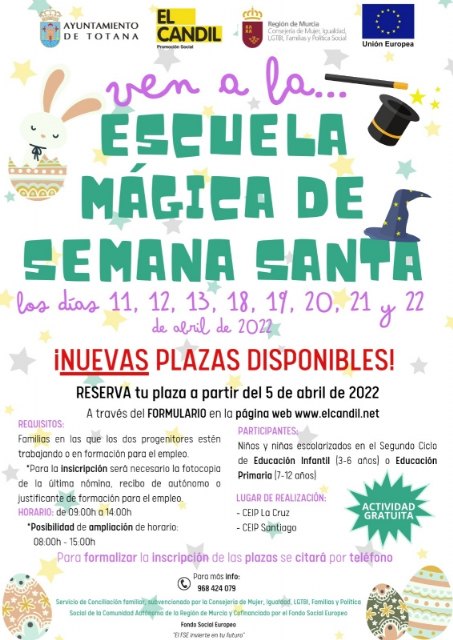 Se abre un nuevo plazo de presentación de solicitudes para la Escuela de Vacaciones de Semana Santa, que promueve el Colectivo El Candil