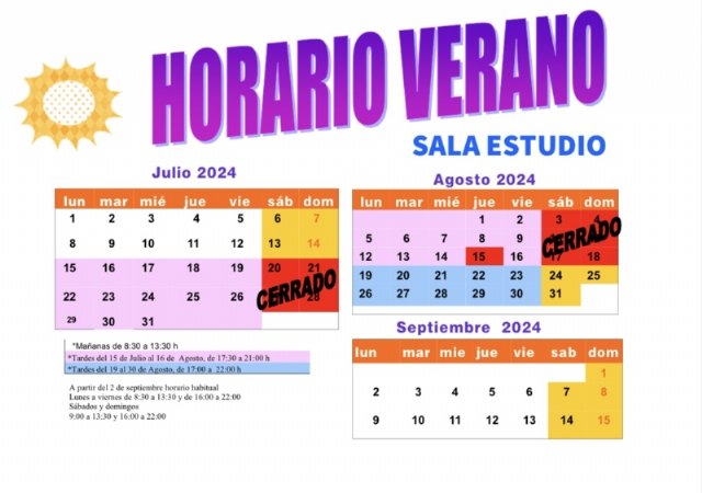 Horarios de las Salas de Estudio y la Biblioteca Municipal para este verano