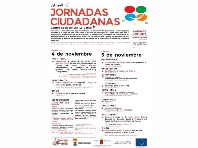 El Diagnóstico Local Participativo de Totana celebra este fin de semana unas Jornadas Ciudadanas en las que se abordarán propuestas de mejora para la vida social del municipio