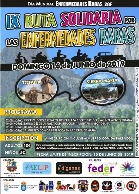 Los organizadores de la IX Ruta Solidaria por las Enfermedades Raras entre Totana y María animan a participar en esta actividad, que tendrá lugar el próximo 16 de junio