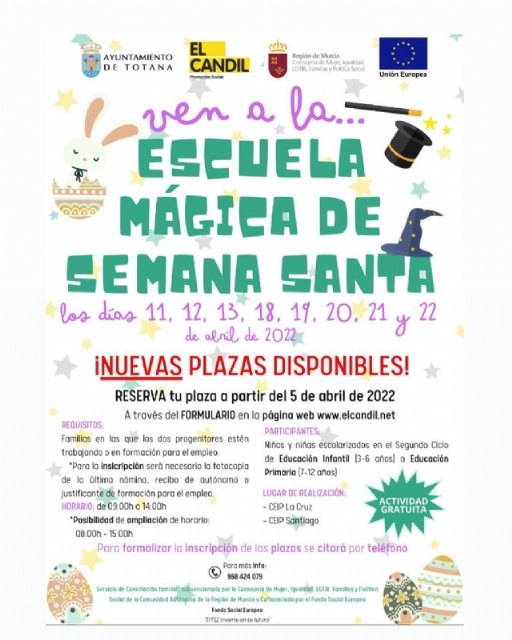 Se añaden 45 plazas a las 80 ofertadas inicialmente para la Escuela de Vacaciones de Semana Santa