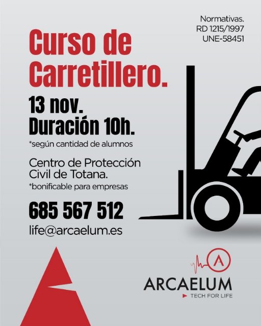Se oferta un nuevo curso de uso y manejo de carretilla elevadora, que se celebrará el 13 de noviembre en el Centro Municipal de Protección Civil