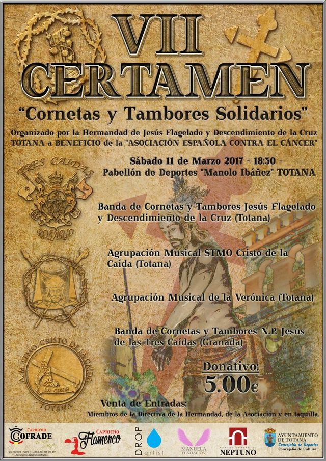 El VII certamen 'Cornetas y Tambores Solidarios' tendrá lugar hoy sábado 11 de marzo