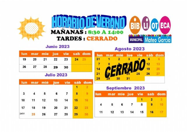Ya se conocen los horarios de verano de los servicios de la Biblioteca Municipal “Mateo García” y la Sala de Estudio