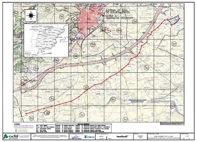 El BOE publica hoy el anuncio de licitación de la línea eléctrica de alta tensión de la catenaria del AVE en Totana