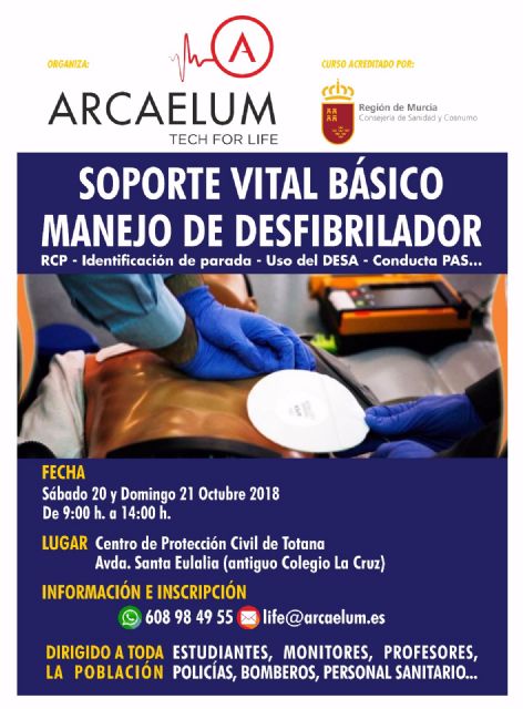 Organizan un Curso de Soporte Vital Básico (SVB) con Manejo de Desfibrilador que se celebrará los días 20 y 21 de octubre