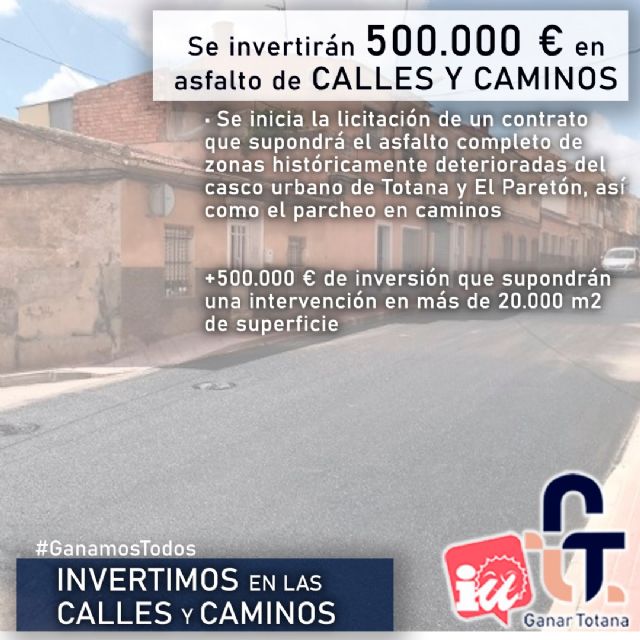 Ganar Totana-IU celebra una inversión 'histórica' de medio millón de euros para asfaltar calles y caminos