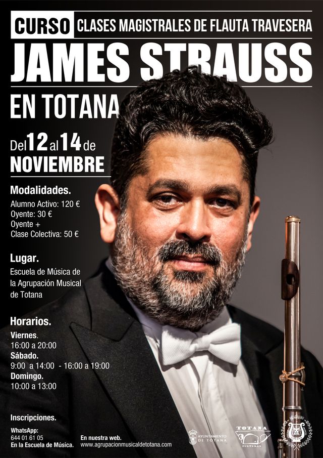 El prestigioso flautista James Strauss ofrecerá una Master Class de Flauta Travesera en Totana
