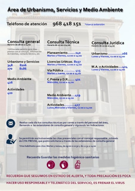 La Concejalía de Urbanismo habilita un amplio abanico horario para consultas generales, técnicas y jurídicas