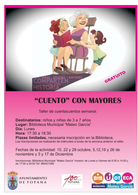 Ya está abierto el plazo de inscripción para participar en el Taller de Cuentacuentos Semanal 'Cuento con mayores