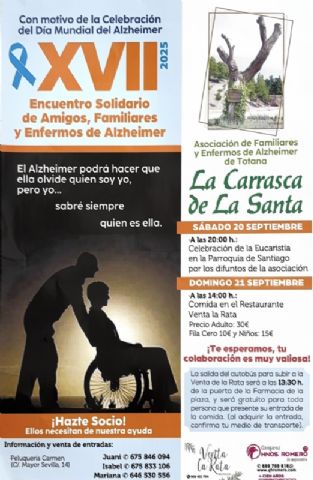 La Asociación “La Carrasca de La Santa” celebrará el XVII Encuentro Solidario de Amigos, Familiares y Enfermos de Alzheimer, los días 20 y 21 de septiembre