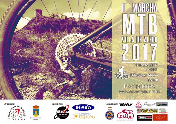 La II MARCHA MTB VILLA DE ALEDO tendrá lugar el domingo 15 de enero de 2017