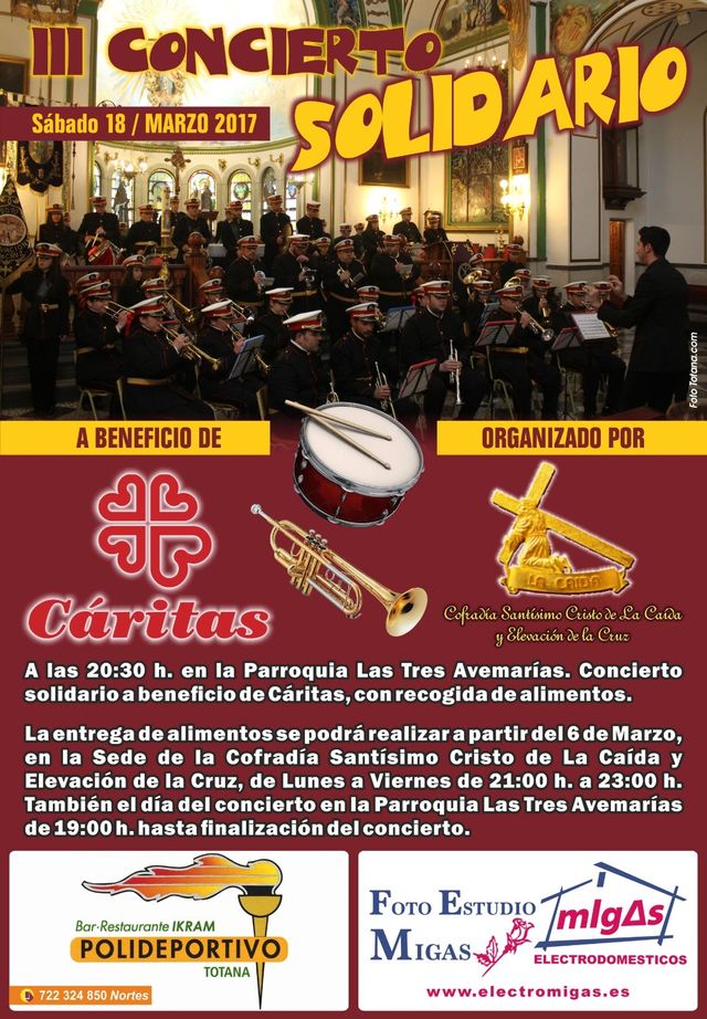 La Cofradía del Santísimo Cristo de la Caída organiza el III Concierto Solidario, a beneficio de Cáritas