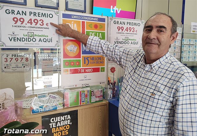 Un boleto de La Primitiva sellado en Totana deja casi 100.000 euros