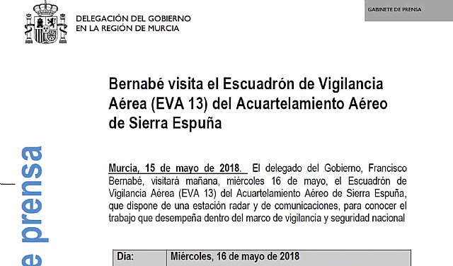 Agenda del delegado del Gobierno para hoy