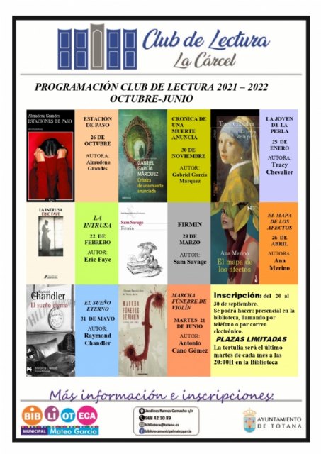 El programa “Club de Lectura” arranca el próximo mes de octubre, cuyas inscripciones se pueden formalizar a partir del próximo lunes 20 de septiembre
