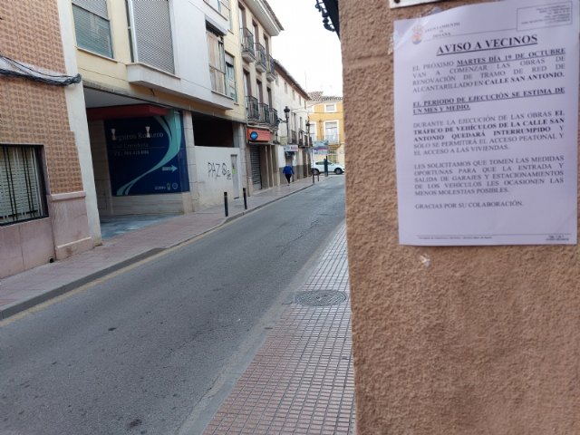 Hoy comienzan las obras de renovación del alcantarillado en un tramo importante de la calle San Antonio, que obliga al corte de la circulación