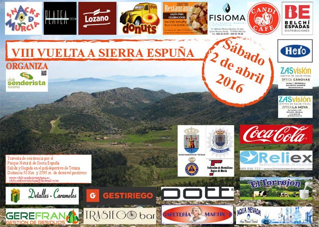 La 'VIII Vuelta a Sierra Espuña', organizada por el el Club Senderista Totana, tendrá lugar el próximo 2 de abril