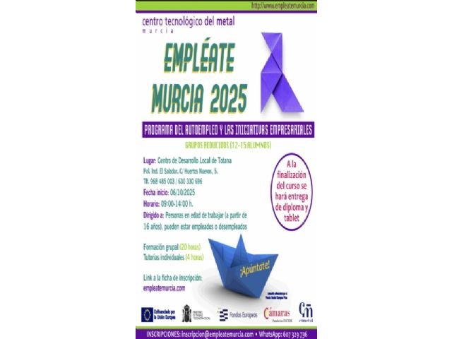 Se celebra la tercera y última edición del programa “Empléate Murcia 2025”, del 6 al 9 de octubre, debido a la excelente acogida obtenida