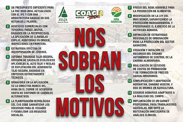 El sector agrario se moviliza este jueves con una tractorada que cortará la A-7 en la comarca del Guadalentín