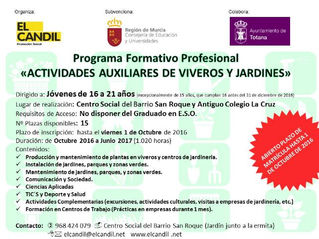 Programa formativo profesional de Actividades Auxiliares de Viveros y Jardines