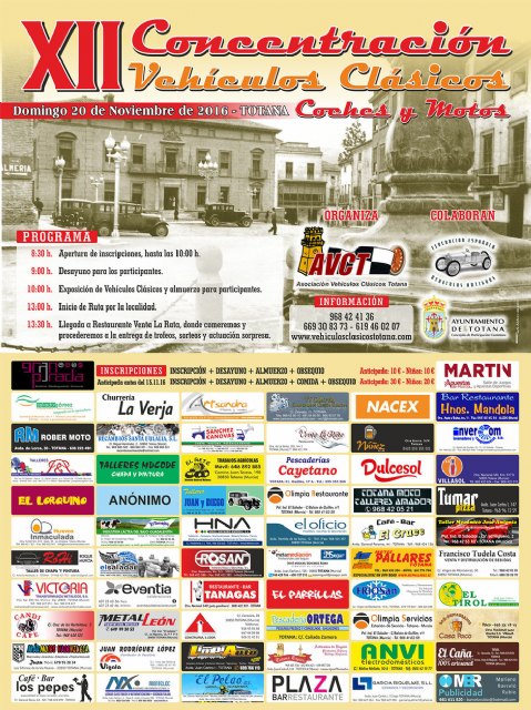 La XII Concentración Vehículos Clásicos Totana 2016 será el 20 de noviembre