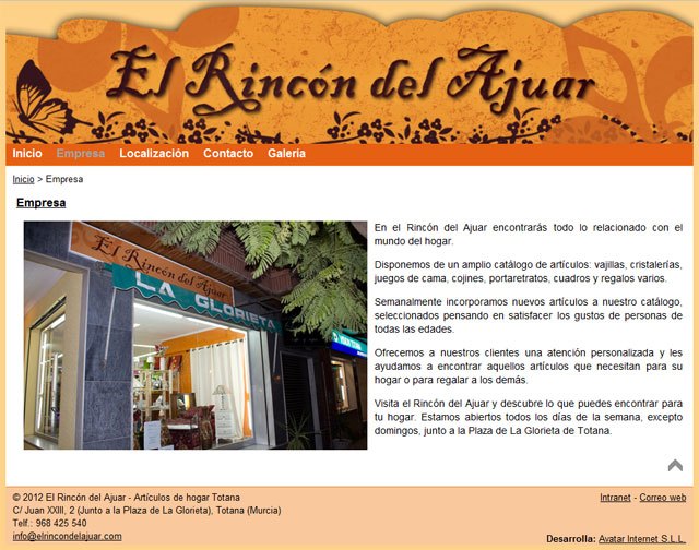 Página web de El Rincón del Ajuar