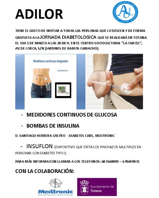 ADILOR (Asociación de diabéticos de Lorca y comarca) organiza una 'Jornada Diabetologica' en Totana