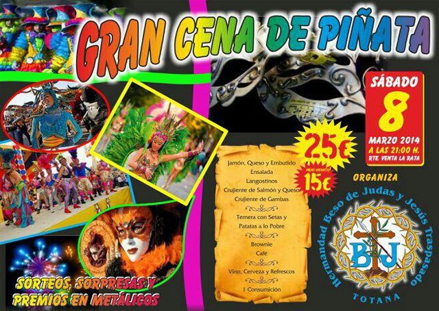 La Hermandad Beso de Judas y Jesús Traspasado organiza una 'Gran cena de Piñata' que tendrá lugar el próximo sábado 8 de marzo