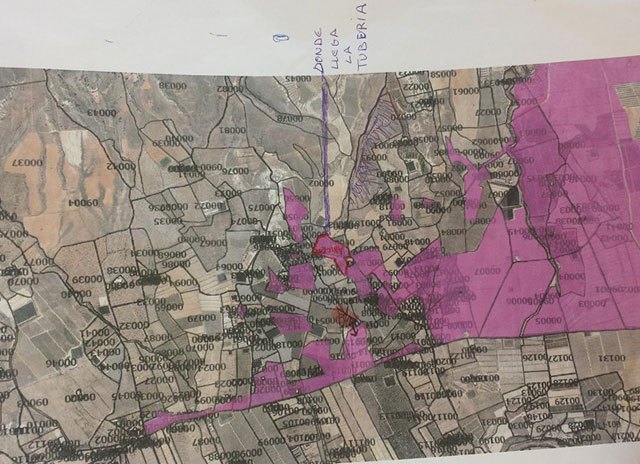 Mapa de los terrenos de Totana que son comuneros de la Comunidad de Regantes de Lorca, publicado en el Facebook de Ana María García