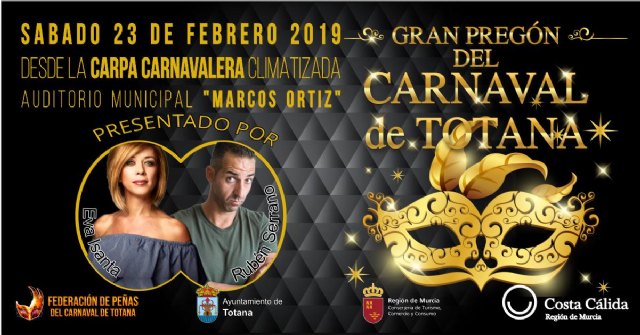El Gran Pregón del Carnaval de Totana 2019 tendrá lugar el sábado 23 de febrero