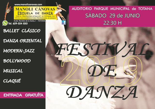 La Escuela de Danza MANOLI CÁNOVAS celebra su FESTIVAL de fin de curso mañana sábado 29 de junio