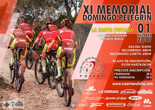 El XI memorial MTB Domingo Pelegrín - circuito BTT (XCM) Región de Murcia tendrá lugar el domingo 1 de octubre