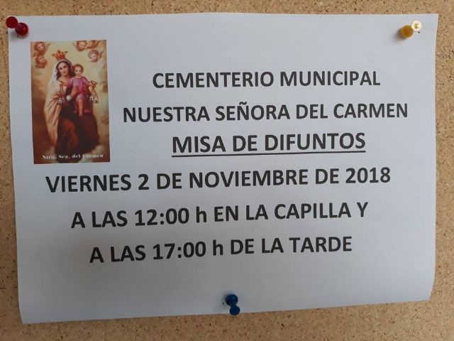 La Misa de Difuntos se celebra el próximo 2 de noviembre en el Cementerio Municipal 'Nuestra Señora del Carmen' de Totana